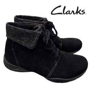 Clarks Women's Roseville Black Suede Ankle Boots Booties 9